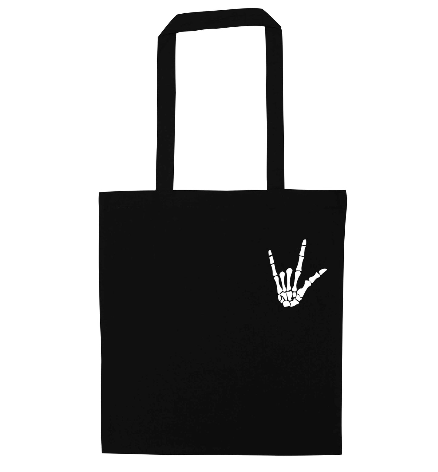 Skeleton Hand Pocket black tote bag