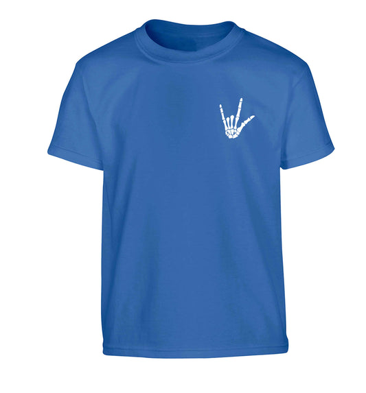 Skeleton Hand Pocket Children's blue Tshirt 12-13 Years