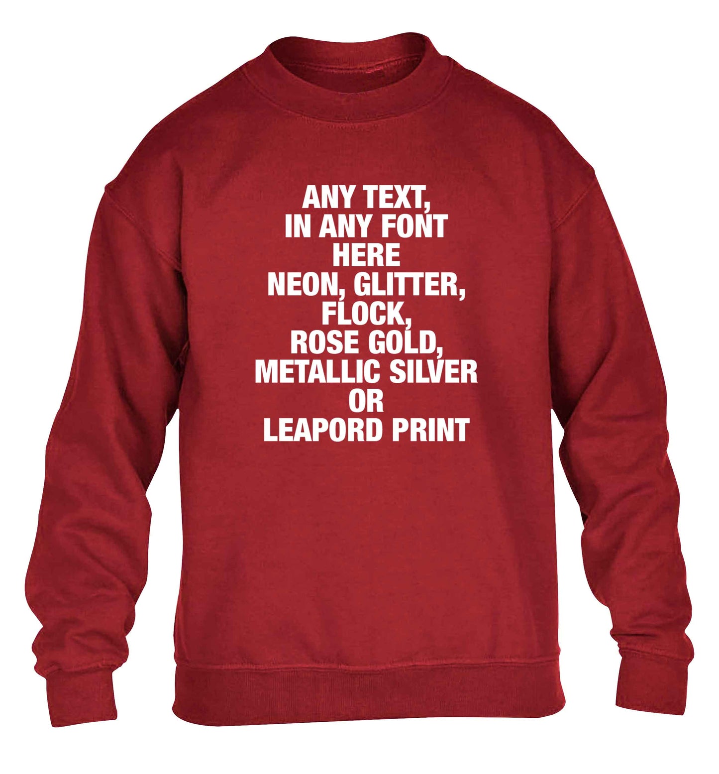 Premium custom order any text colour and font children's grey sweater 12-13 Years