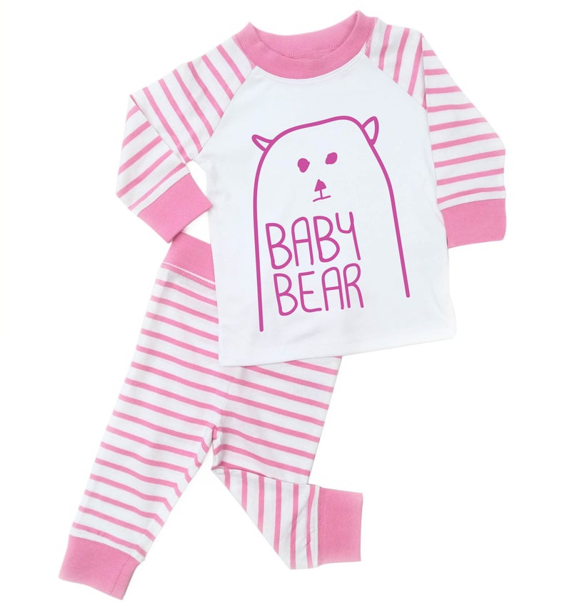 baby bear pink striped toddler pyjamas