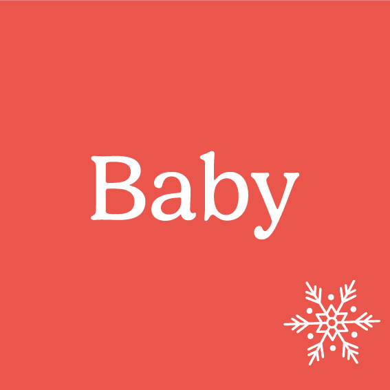Red box with the word 'baby' written on it and a snowflake in the right hand corner
