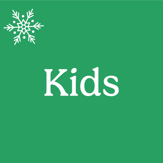 green box with the word 'kids' written in the middle and a snowflake in the top left hand corner