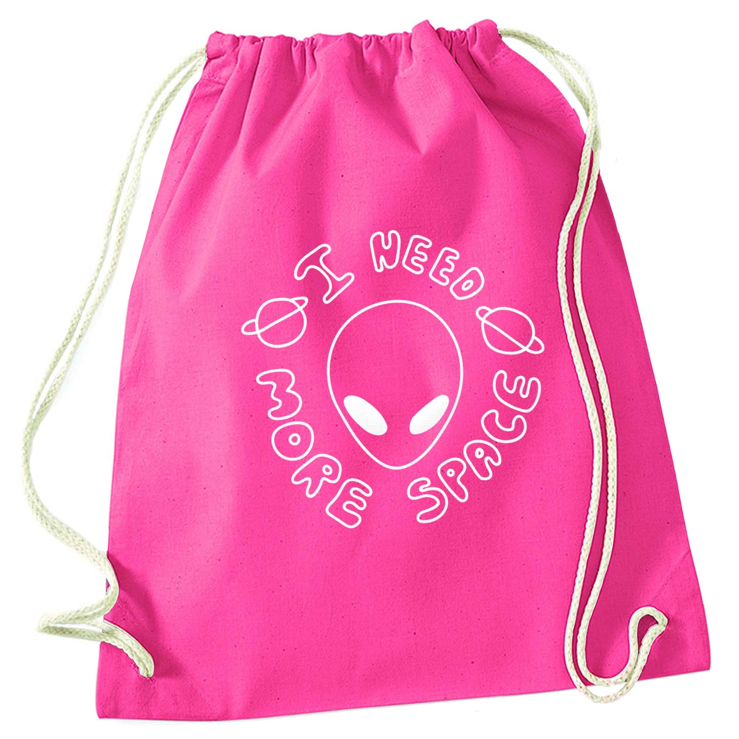 I need more space pink drawstring bag