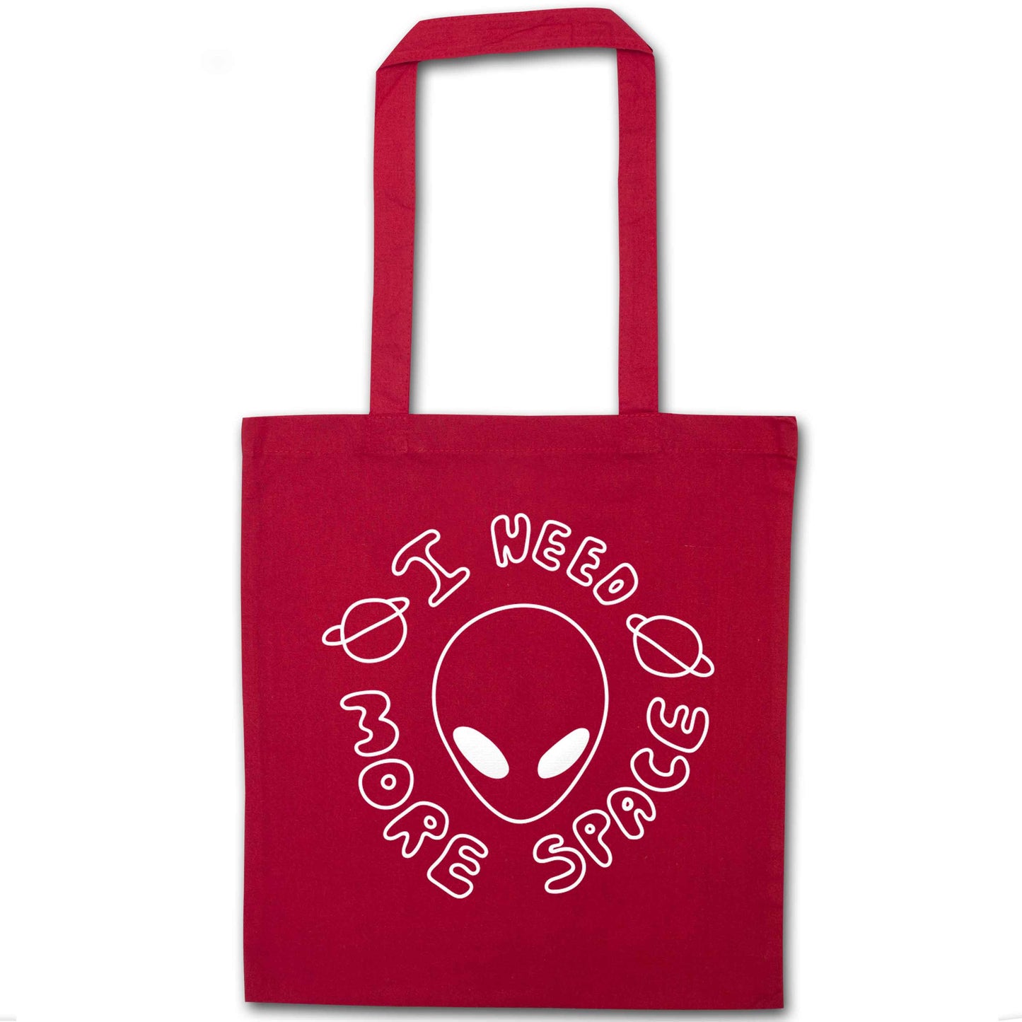 I need more space red tote bag
