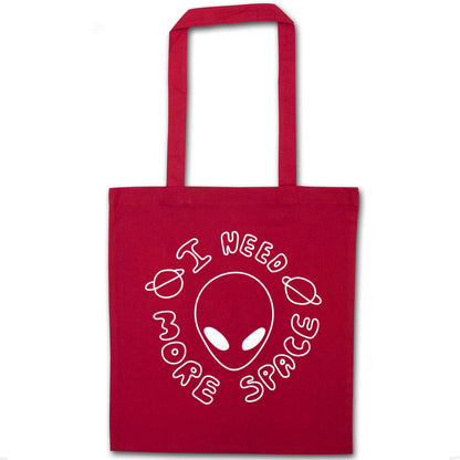 I need more space red tote bag