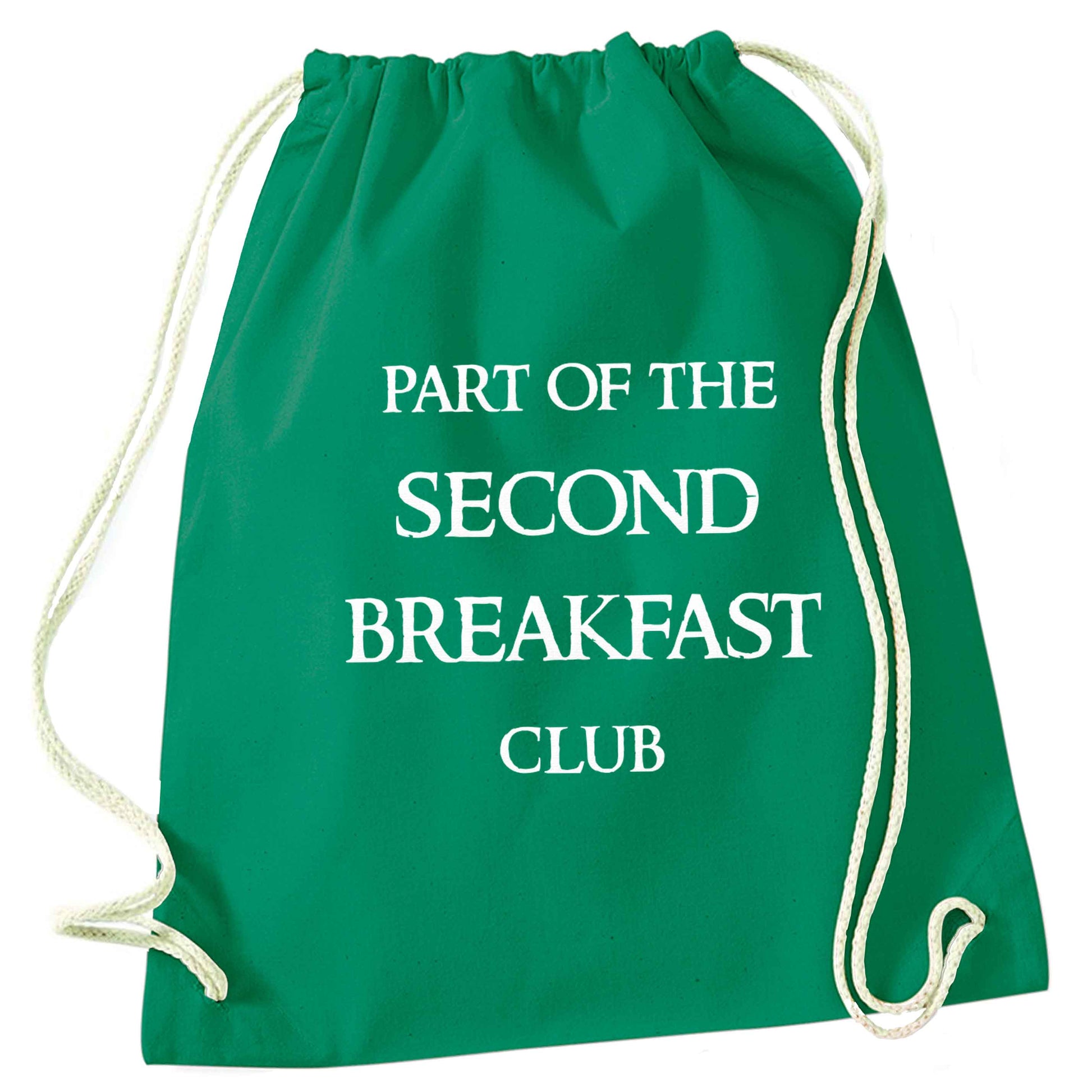 Part of the second breakfast club green drawstring bag