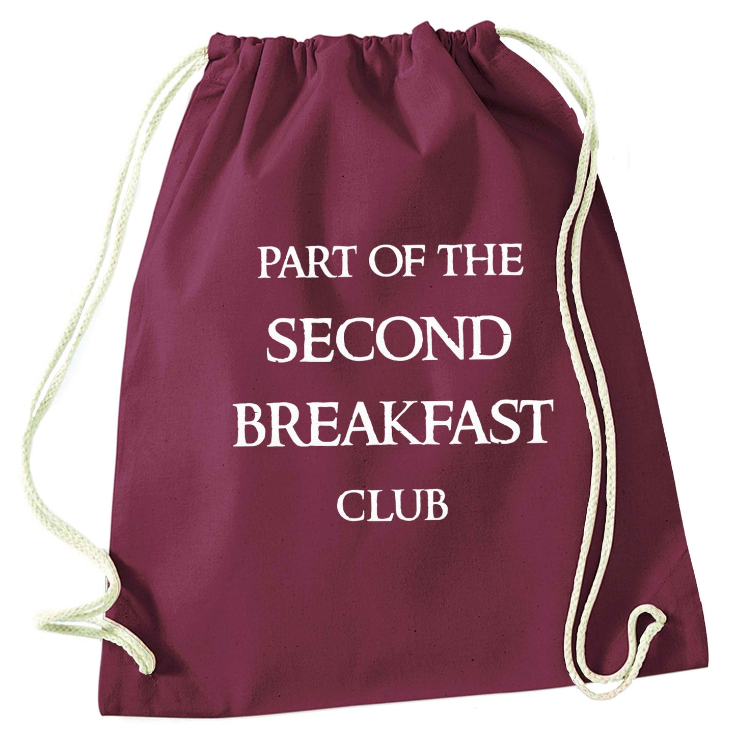 Part of the second breakfast club maroon drawstring bag