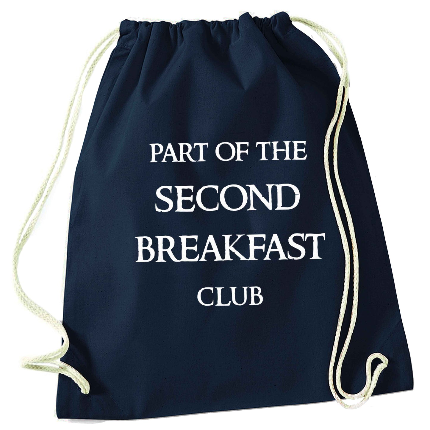 Part of the second breakfast club navy drawstring bag