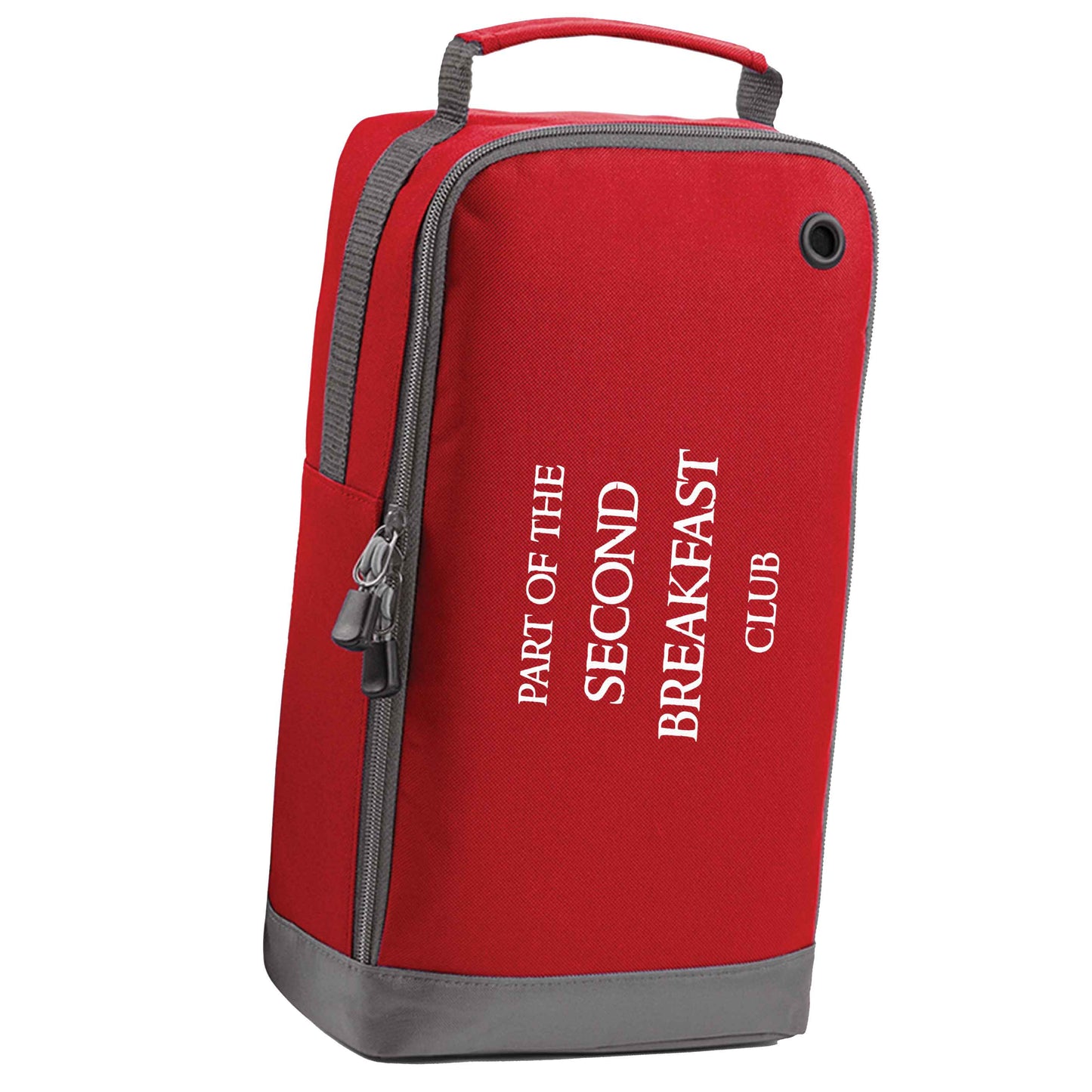 Part of the second breakfast club red sports shoe bag vertical print