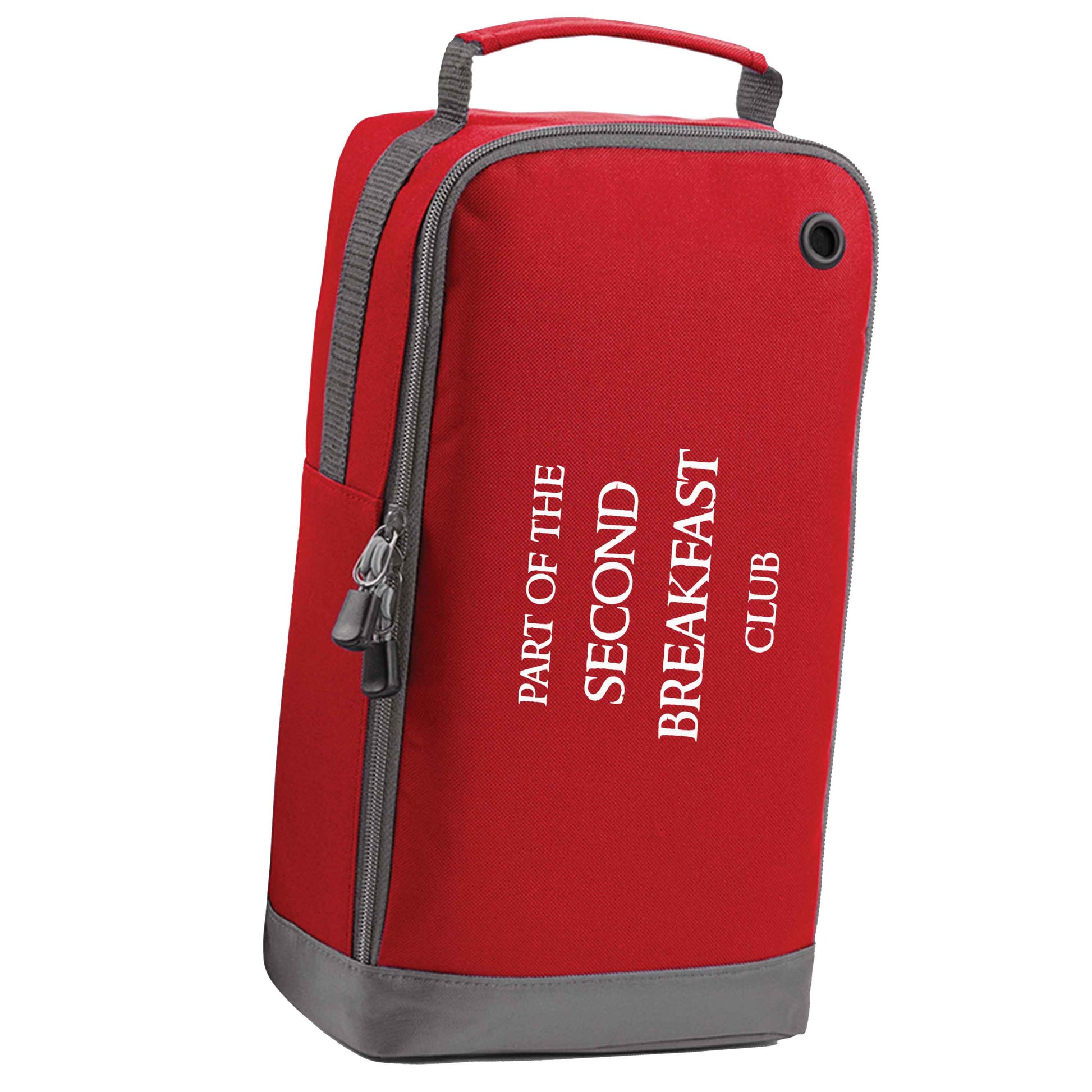 Part of the second breakfast club red sports shoe bag vertical print