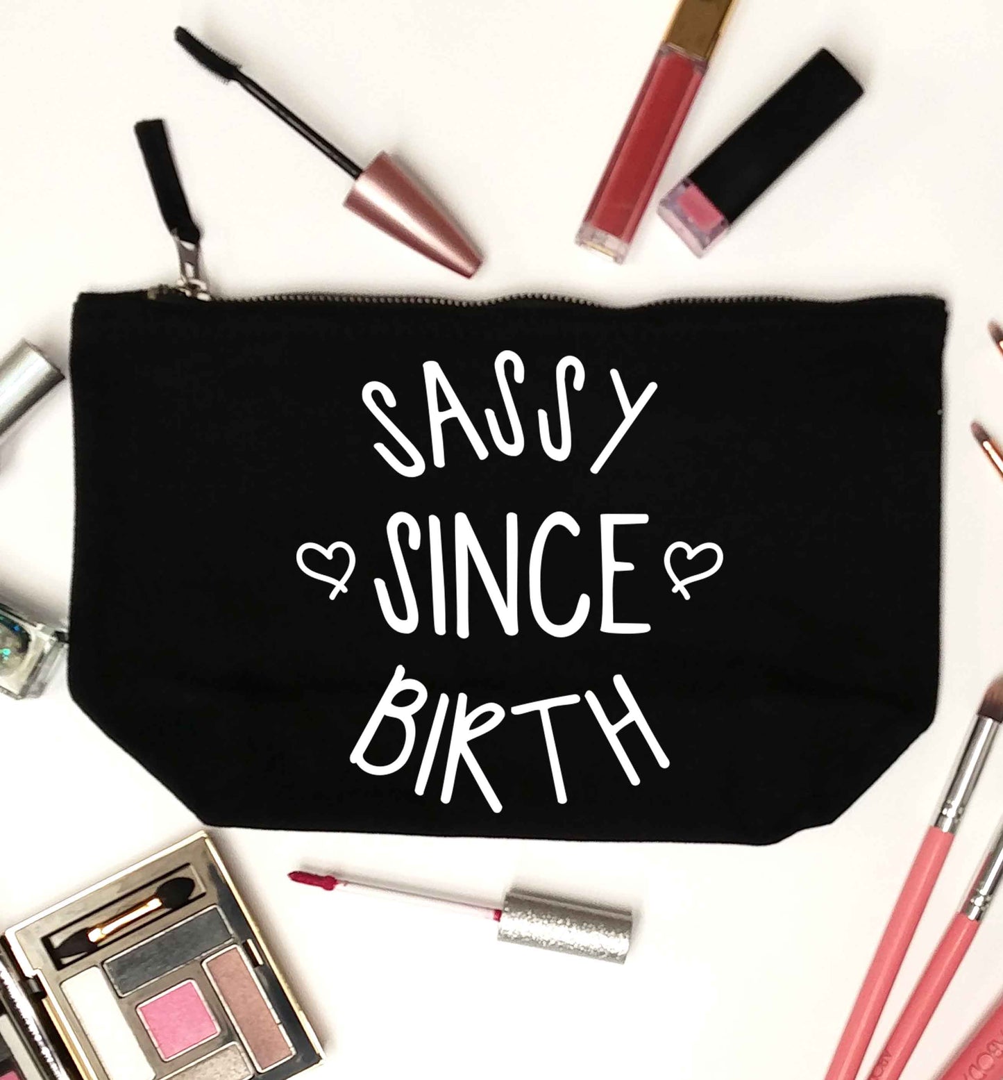 Sassy since birth black makeup bag