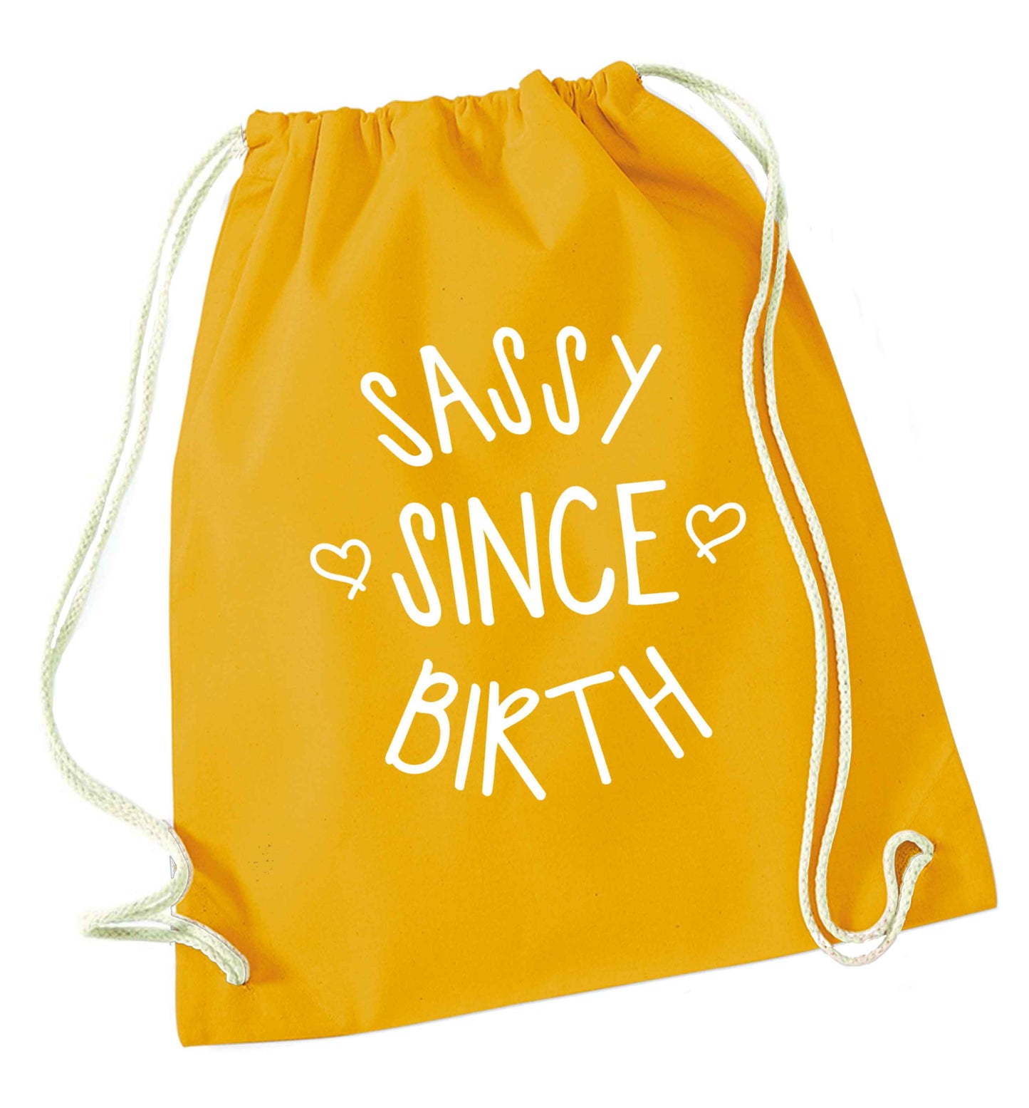Sassy since birth mustard drawstring bag