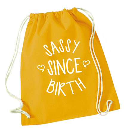 Sassy since birth mustard drawstring bag