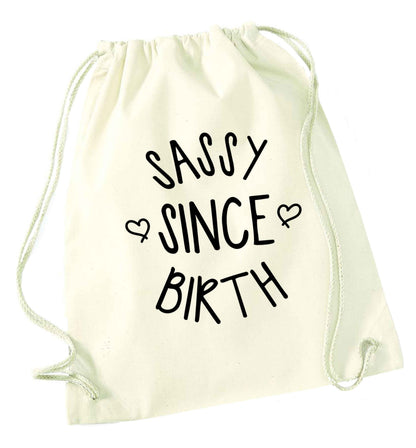 Sassy since birth natural drawstring bag