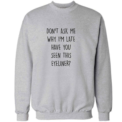 Don't ask why I'm late have you seen this eyeliner?! adult's unisex grey sweater 2XL