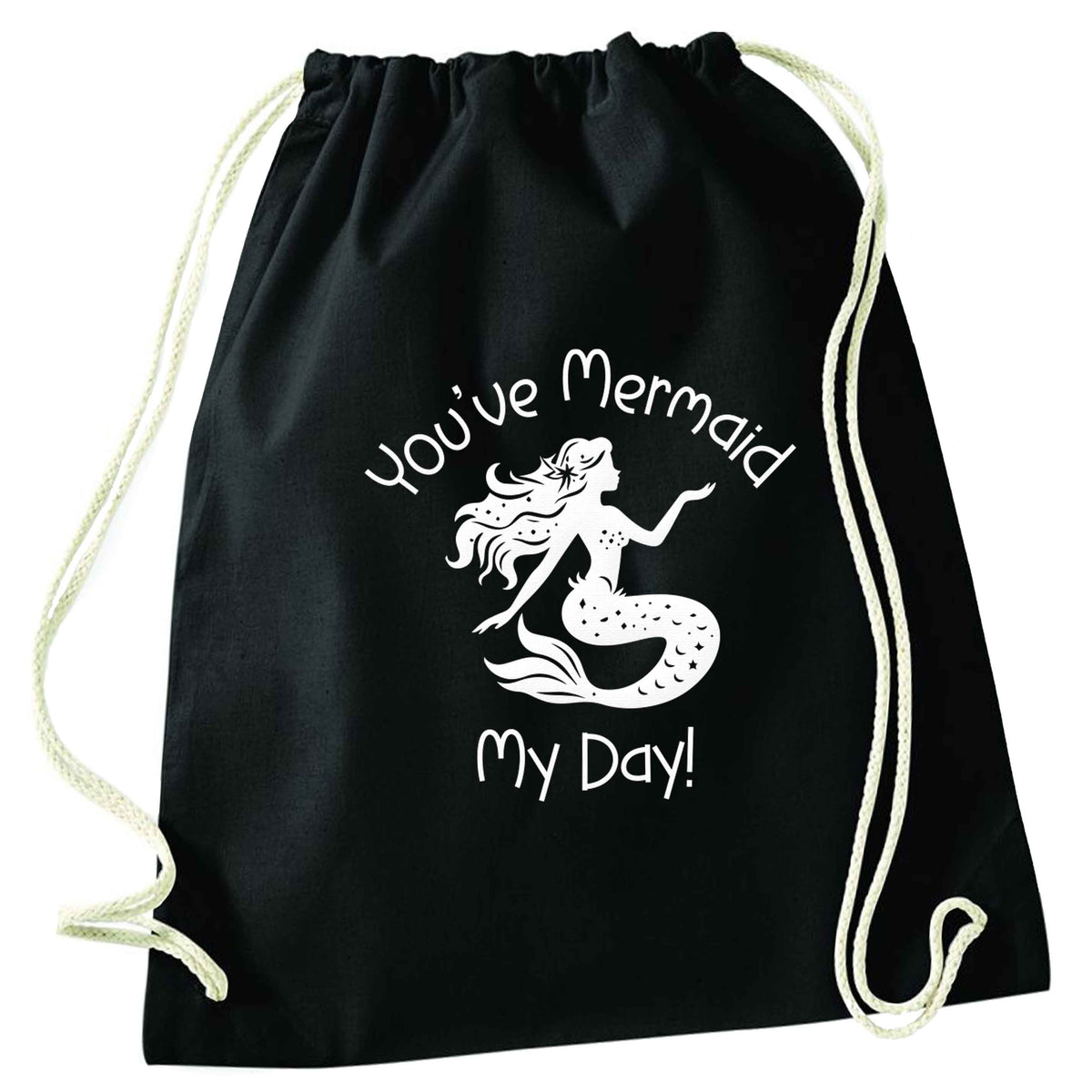 You've mermaid my day! black drawstring bag