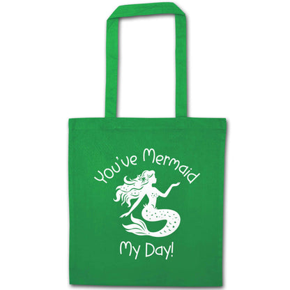 You've mermaid my day! green tote bag