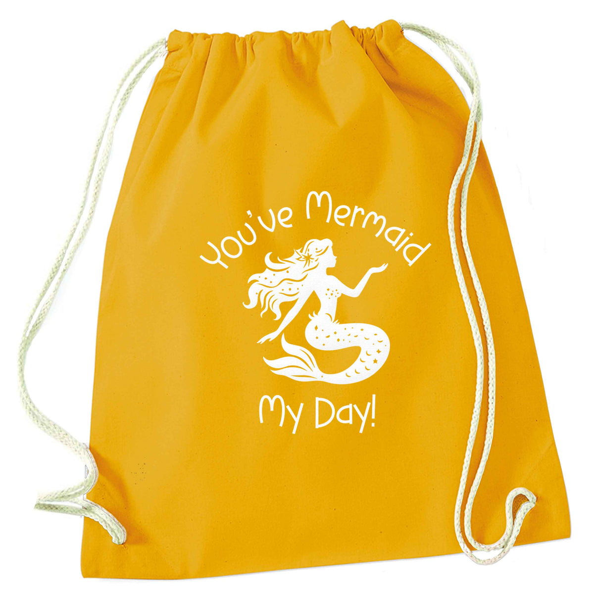 You've mermaid my day! mustard drawstring bag