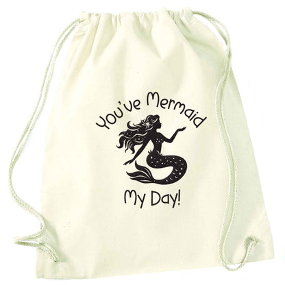 You've mermaid my day! natural drawstring bag