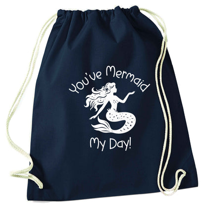 You've mermaid my day! navy drawstring bag