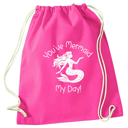 You've mermaid my day! pink drawstring bag