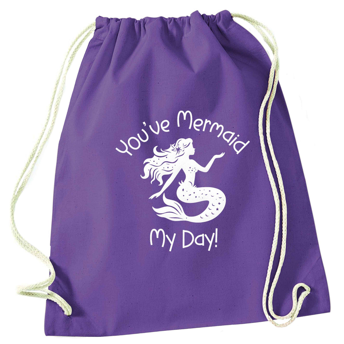 You've mermaid my day! purple drawstring bag