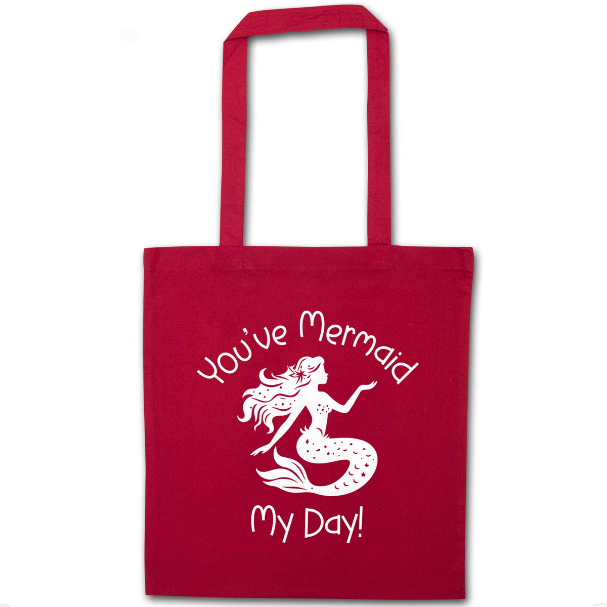 You've mermaid my day! red tote bag