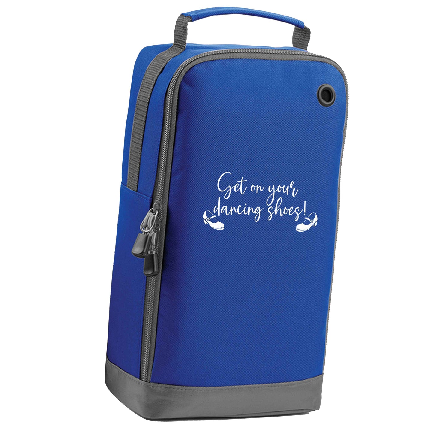 Get on your dancing shoes blue sports shoe bag vertical print