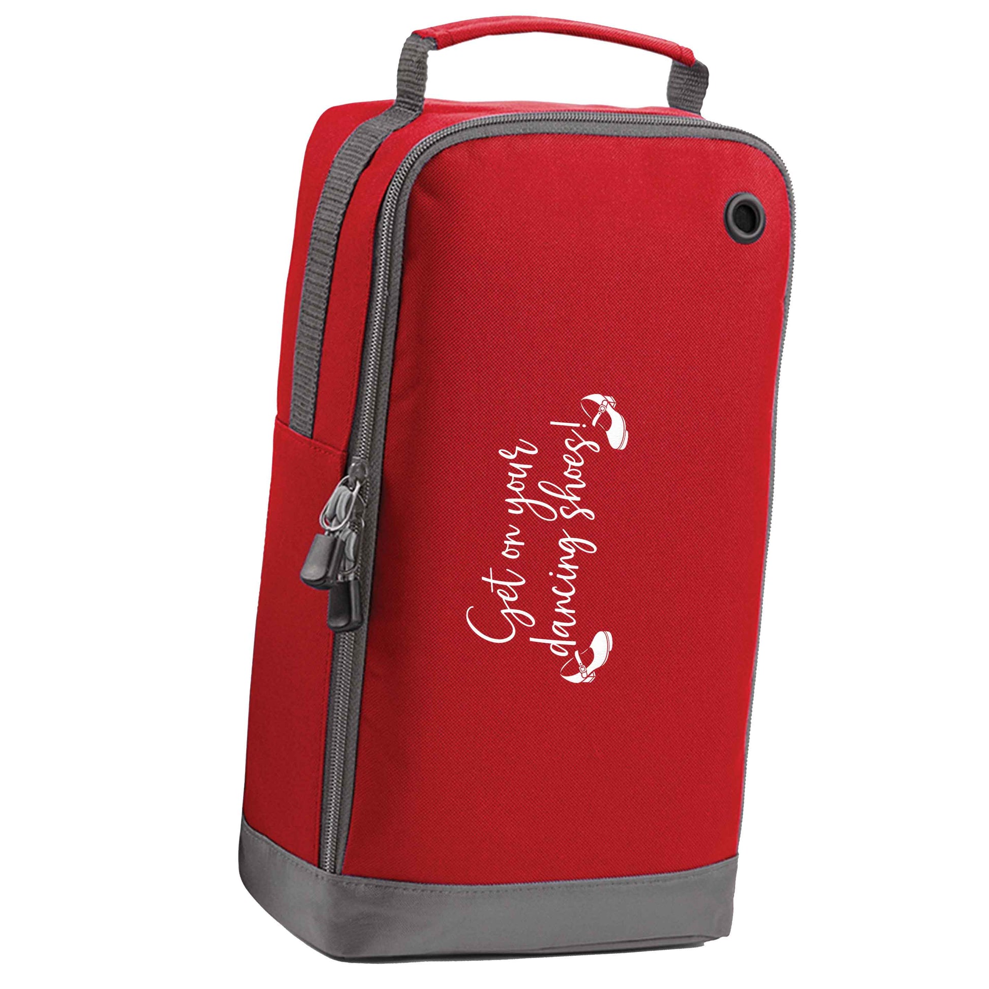 Get on your dancing shoes red sports shoe bag vertical print
