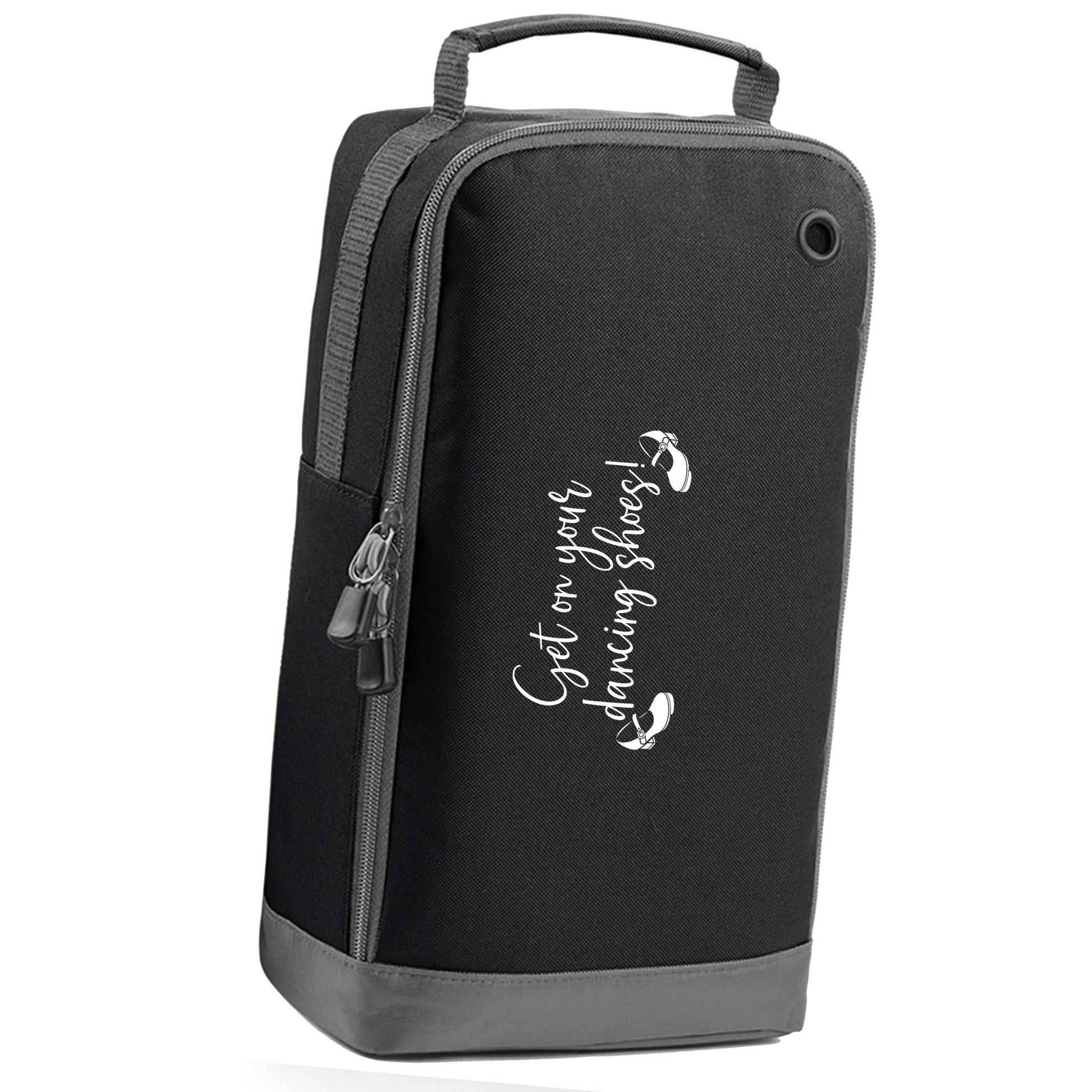 Get on your dancing shoes black sports shoe bag horizontal print