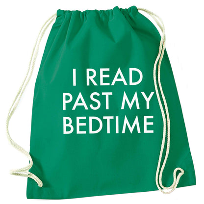 I read past my bedtime green drawstring bag