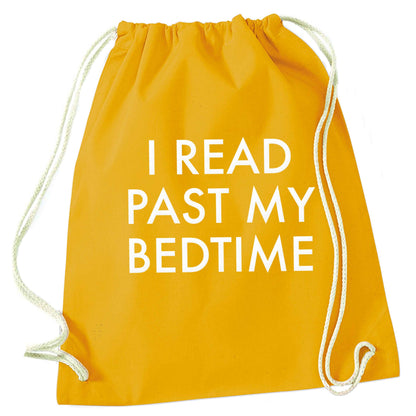 I read past my bedtime mustard drawstring bag