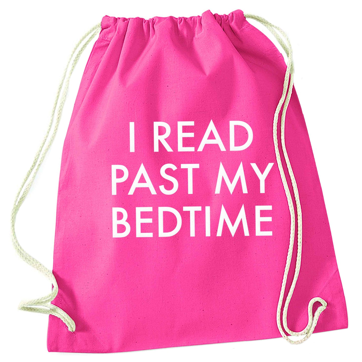 I read past my bedtime pink drawstring bag