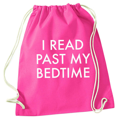 I read past my bedtime pink drawstring bag