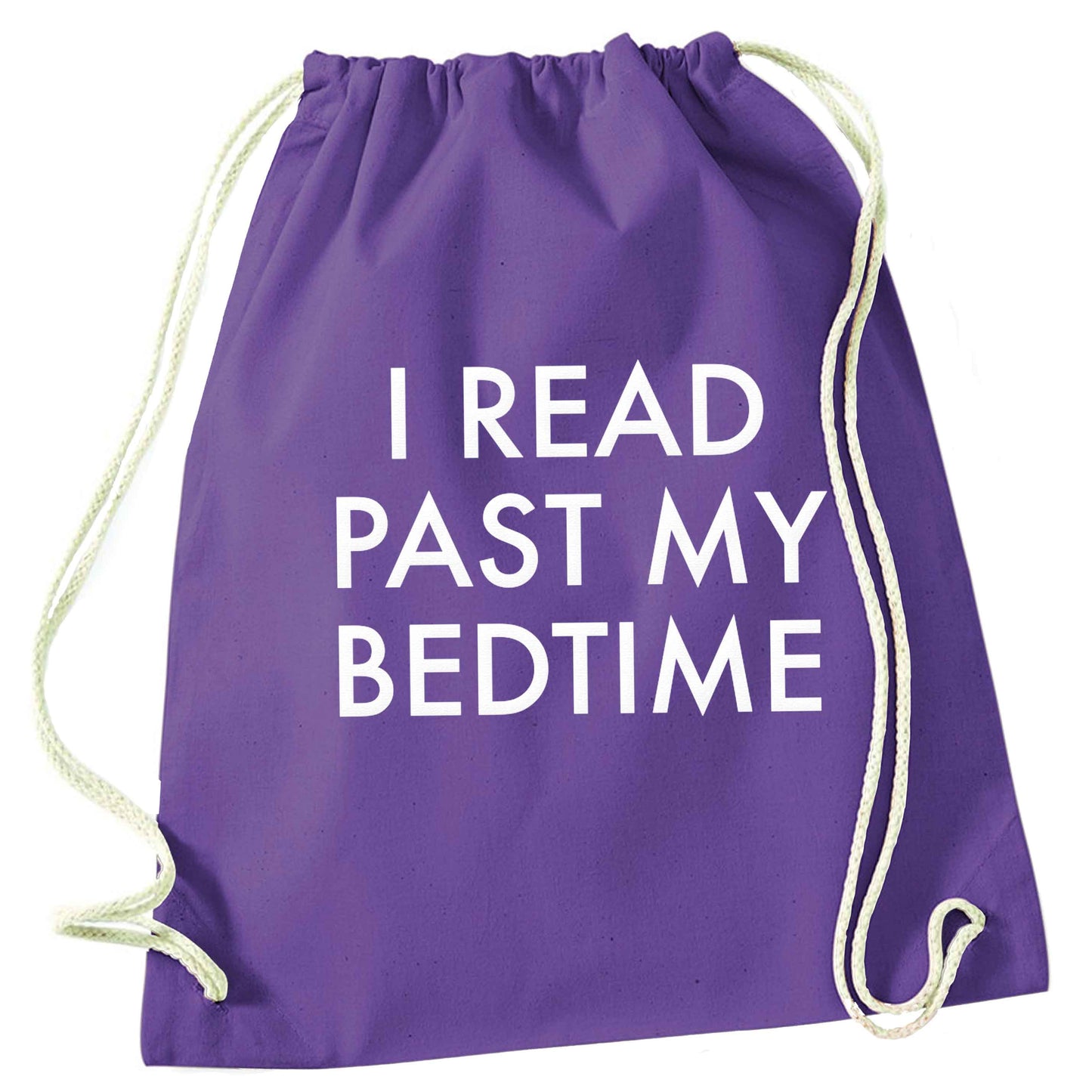 I read past my bedtime purple drawstring bag