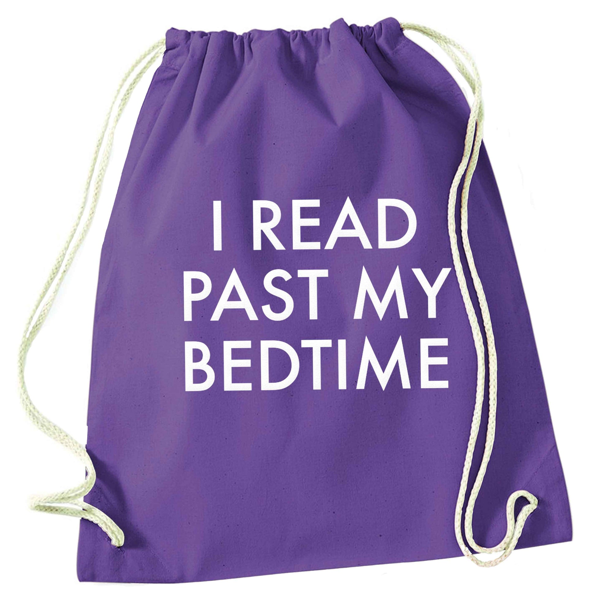I read past my bedtime purple drawstring bag