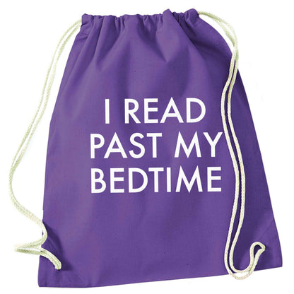I read past my bedtime purple drawstring bag