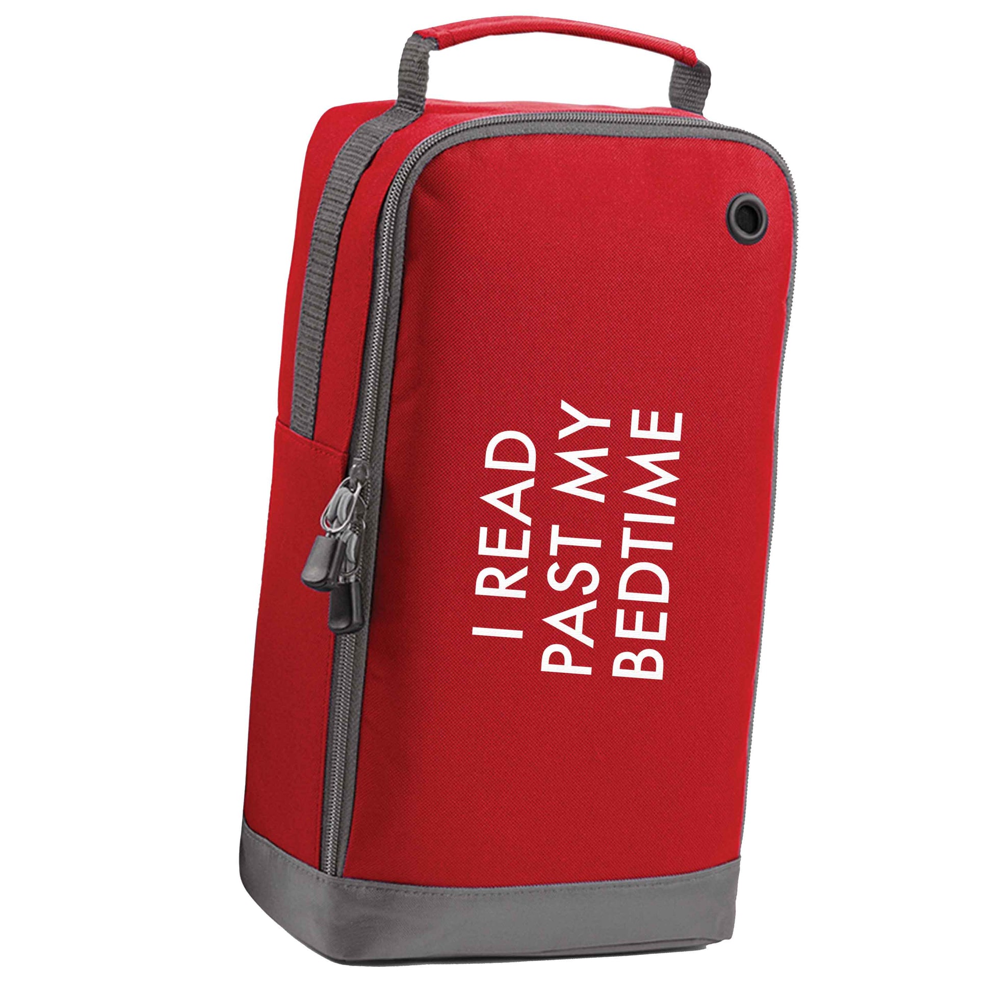 I read past my bedtime red sports shoe bag vertical print