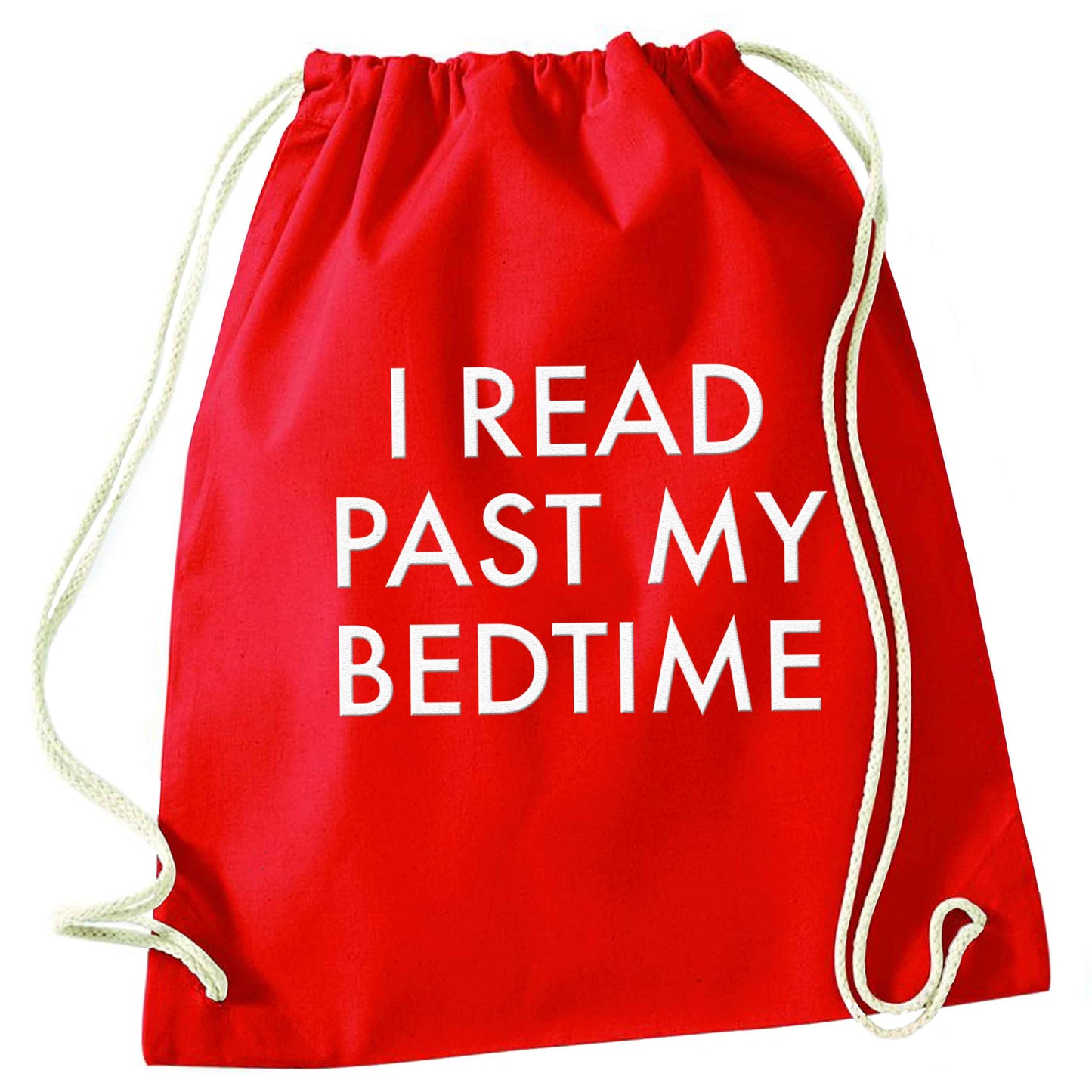 I read past my bedtime red drawstring bag 