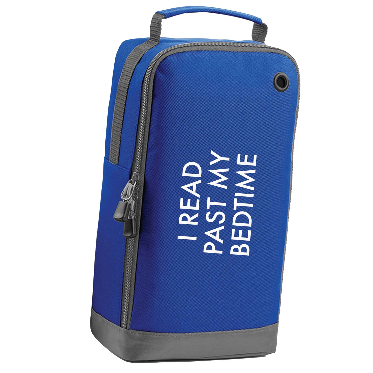 I read past my bedtime blue sports shoe bag horizontal print