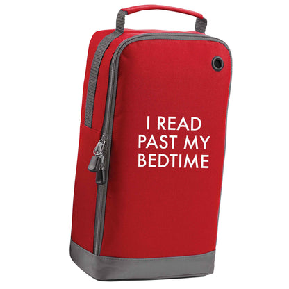 I read past my bedtime red sports shoe bag horizontal print