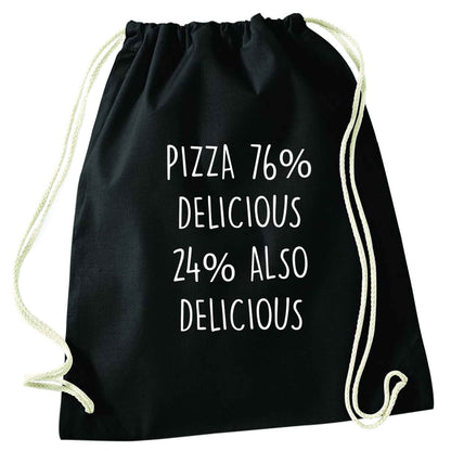 Pizza - 73% delicious 24% also delicious black drawstring bag