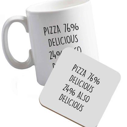 10 oz Ceramic mug and coaster Pizza - 73% delicious 24% also delicious both sides