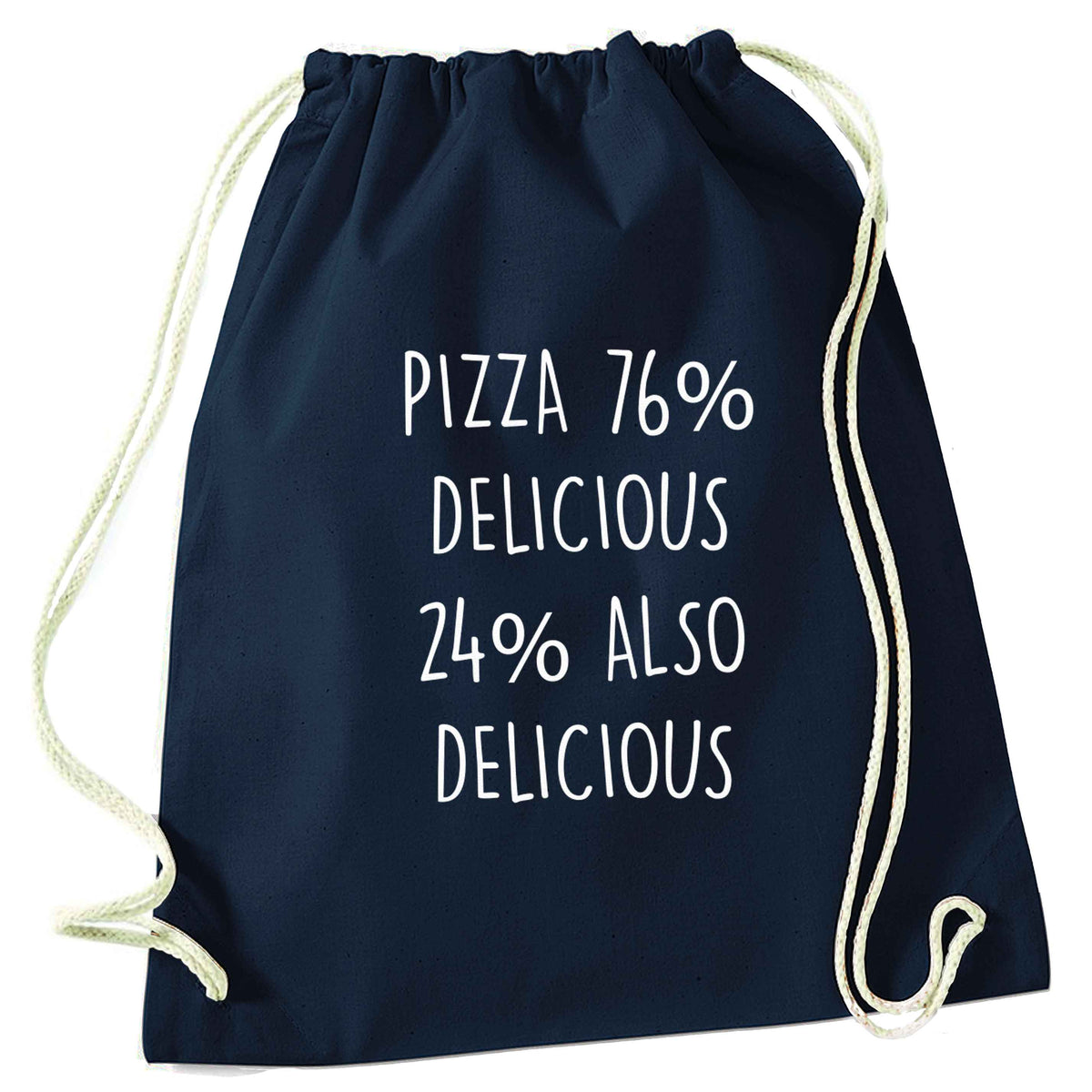 Pizza - 73% delicious 24% also delicious navy drawstring bag