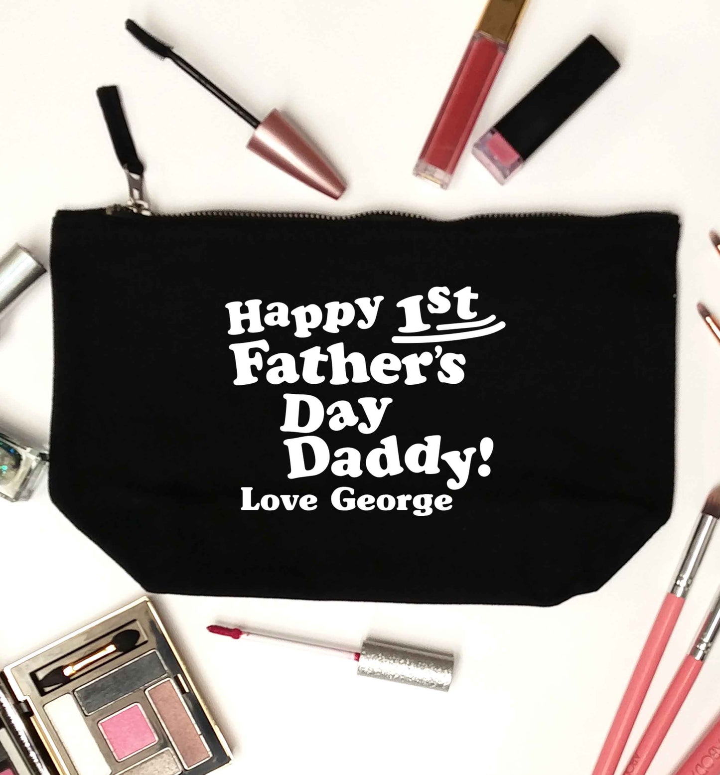 Personalised happy first Father's day black makeup bag