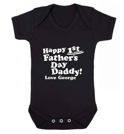 Personalised happy first Father's day baby bodysuit black 18-24 months