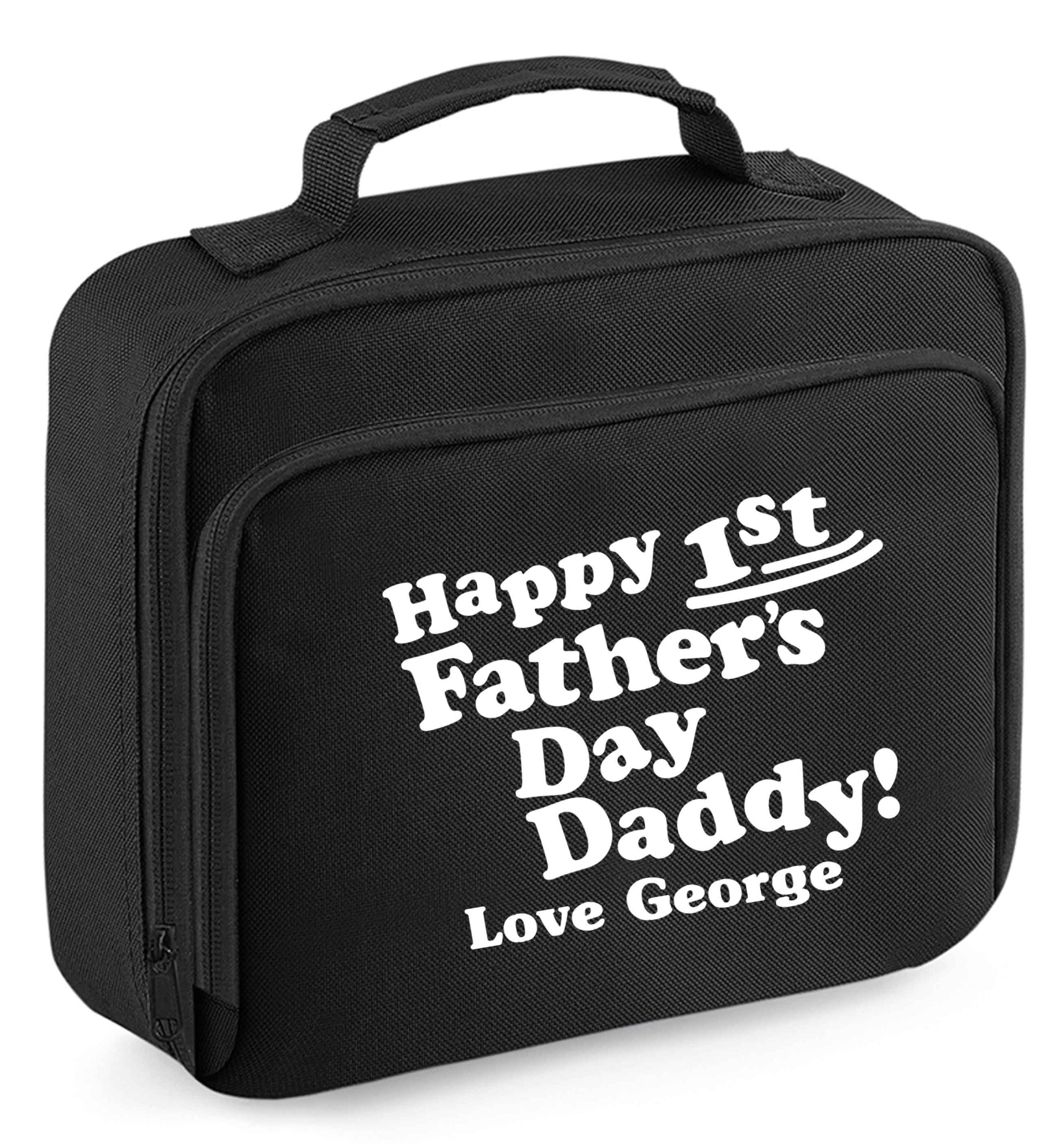 Personalised happy first Father's day insulated black lunch bag cooler