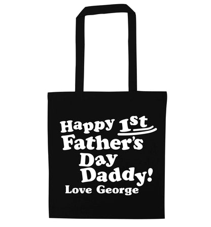 Personalised happy first Father's day black tote bag