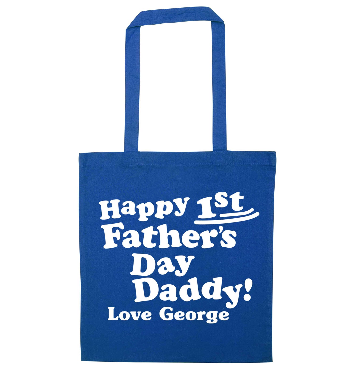 Personalised happy first Father's day blue tote bag