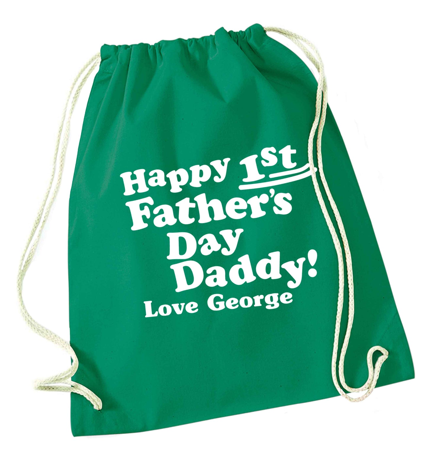 Personalised happy first Father's day green drawstring bag